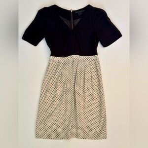 Marc Jacobs Polka Dot Silk Silver Birch Pleated Ruch Sleeve Dress size 6